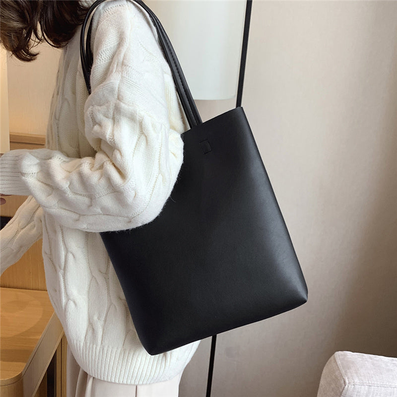 Elegant Soft Leather Tote Bag | Small Vertical Square Shoulder Bag with Zipper Pocket