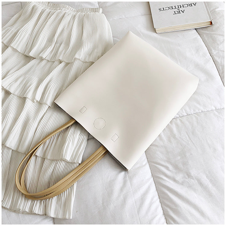 Elegant Soft Leather Tote Bag | Small Vertical Square Shoulder Bag with Zipper Pocket