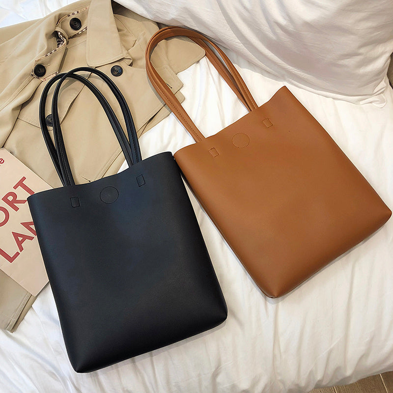 Elegant Soft Leather Tote Bag | Small Vertical Square Shoulder Bag with Zipper Pocket