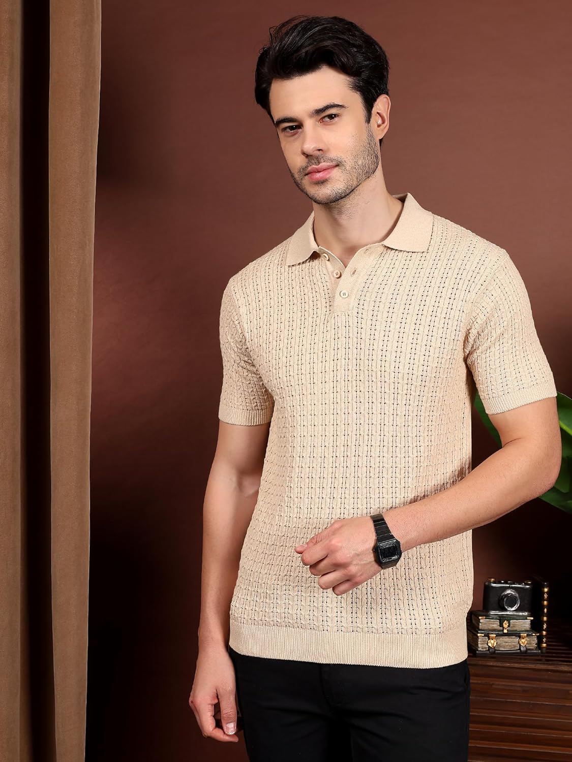 Kvetoo™ Men's Cotton Knitted Polo T-Shirt – Half Sleeve | Breathable Regular Fit | Casual Wear