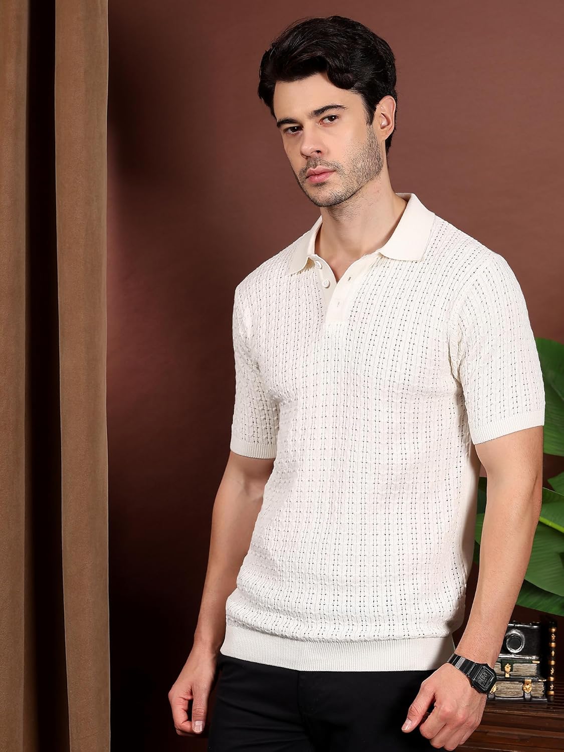 Kvetoo™ Men's Cotton Knitted Polo T-Shirt – Half Sleeve | Breathable Regular Fit | Casual Wear